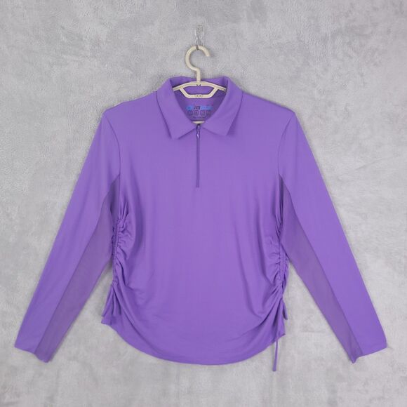 IBKUL Golf Tennis Top Shirt Womens XL Purple Long Sleeve 1/4 Zip UPF 50 Rushed - Picture 1 of 13